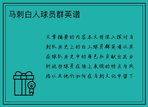 马刺白人球员群英谱